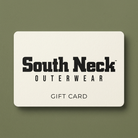 South Neck gift card in cream on a muted olive background